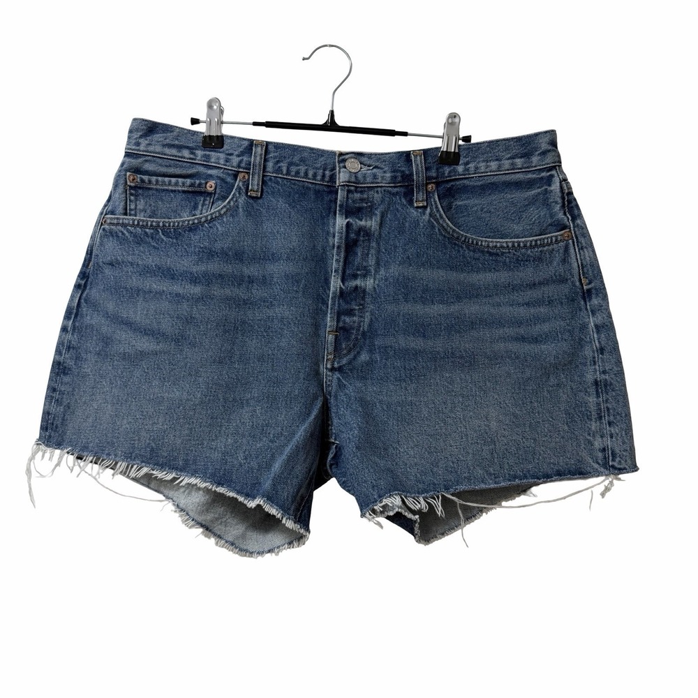 AGOLDE Womens Parker Long Denim Cutoff Shorts Size 32 Medium Wash Button Fly NEW